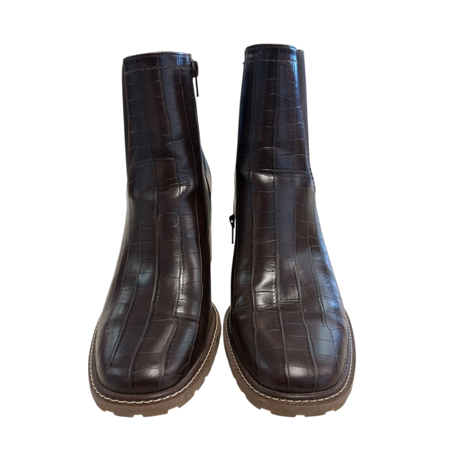 WHITE MOUNTAIN BROWN EMBOSSED BLOCK HEEL BOOTS NEW 216 SZ 10