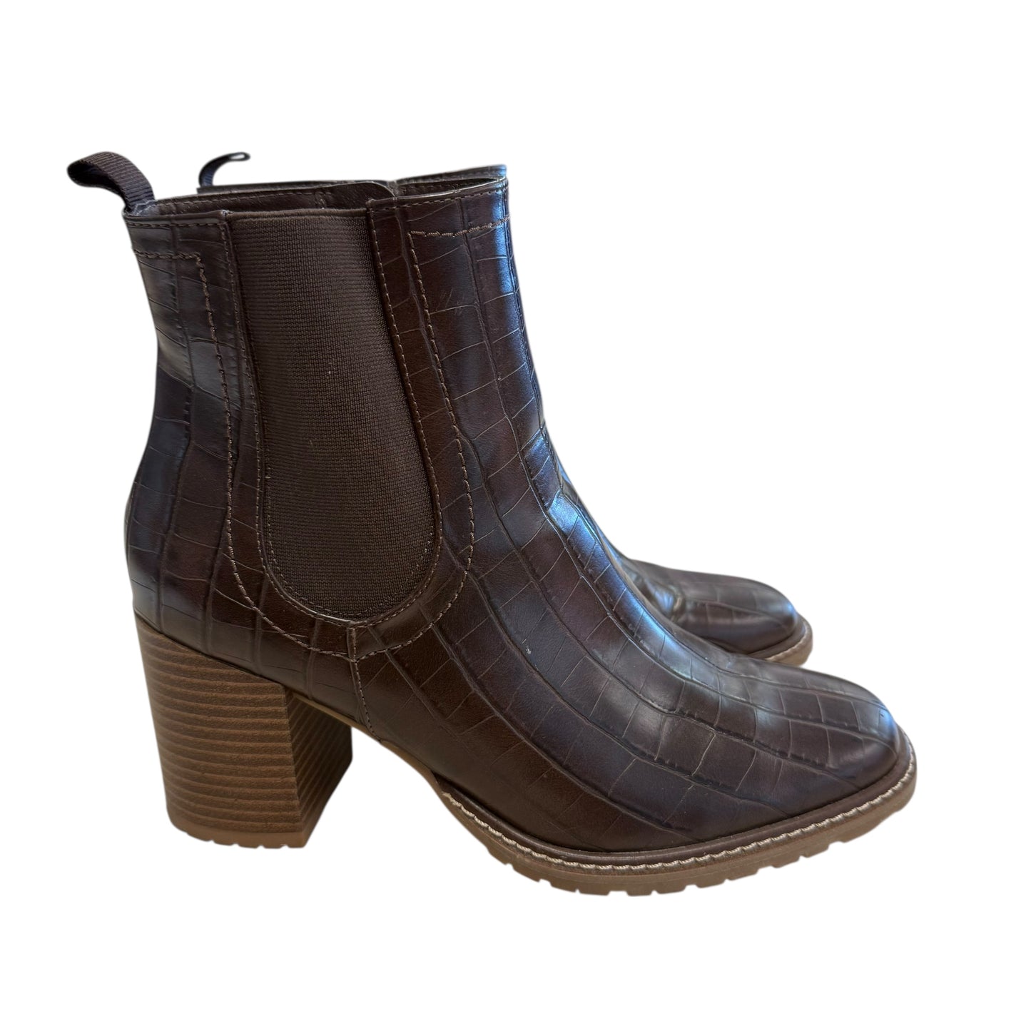 WHITE MOUNTAIN BROWN EMBOSSED BLOCK HEEL BOOTS NEW 216 SZ 10