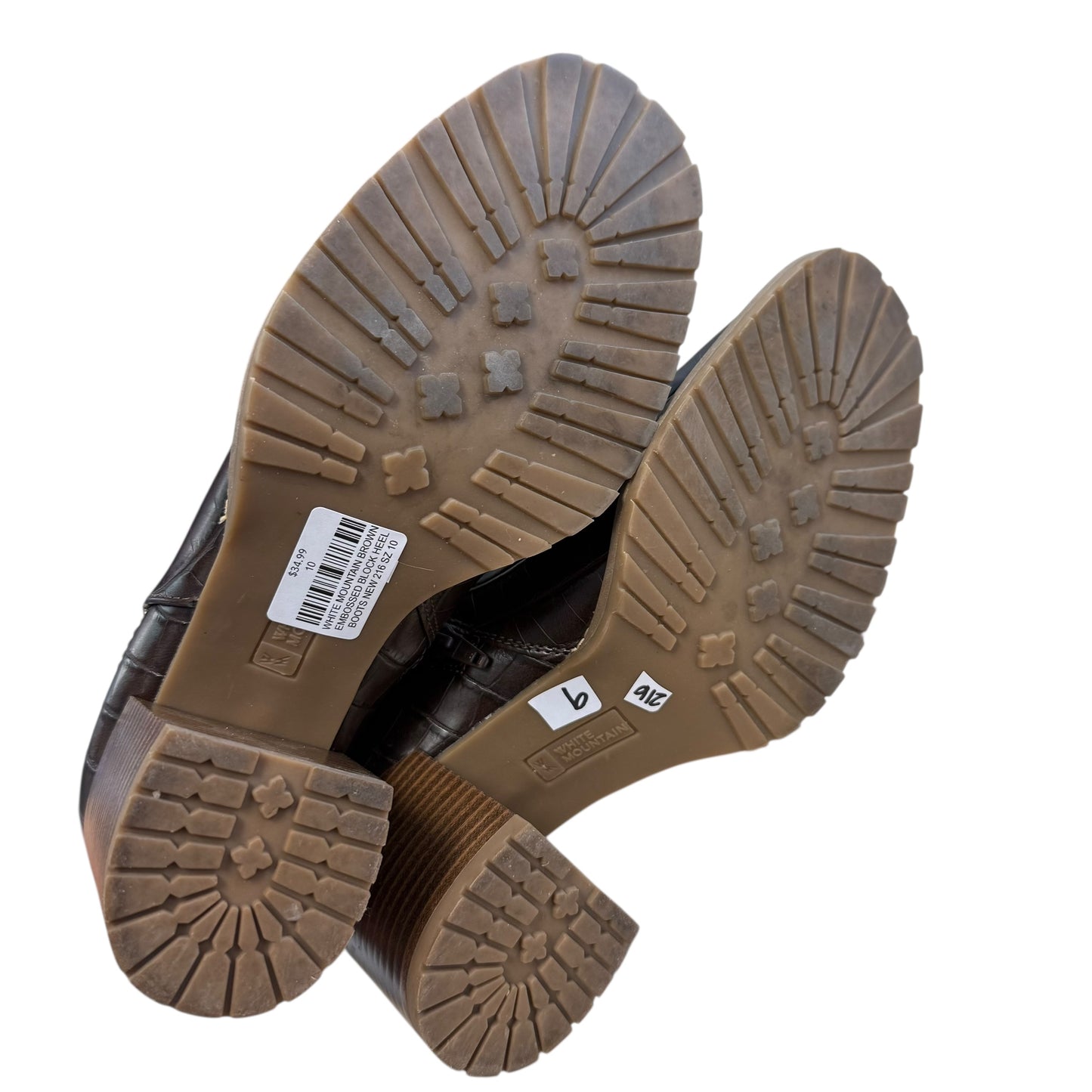 WHITE MOUNTAIN BROWN EMBOSSED BLOCK HEEL BOOTS NEW 216 SZ 10