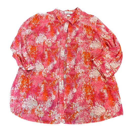 COLD WATER CREEK PINK ORANGE BUTTON UP 217  1X