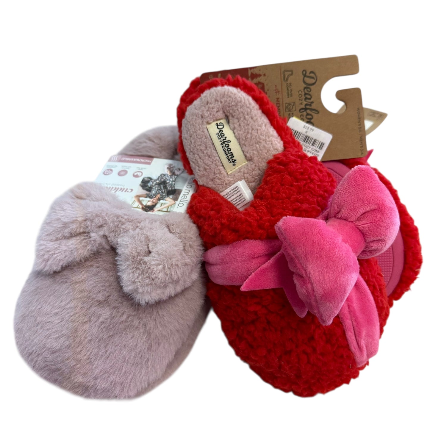 DEARFOAMS COZY COMFORT RED PINK SLIPPERS NWT 14 SZ 6