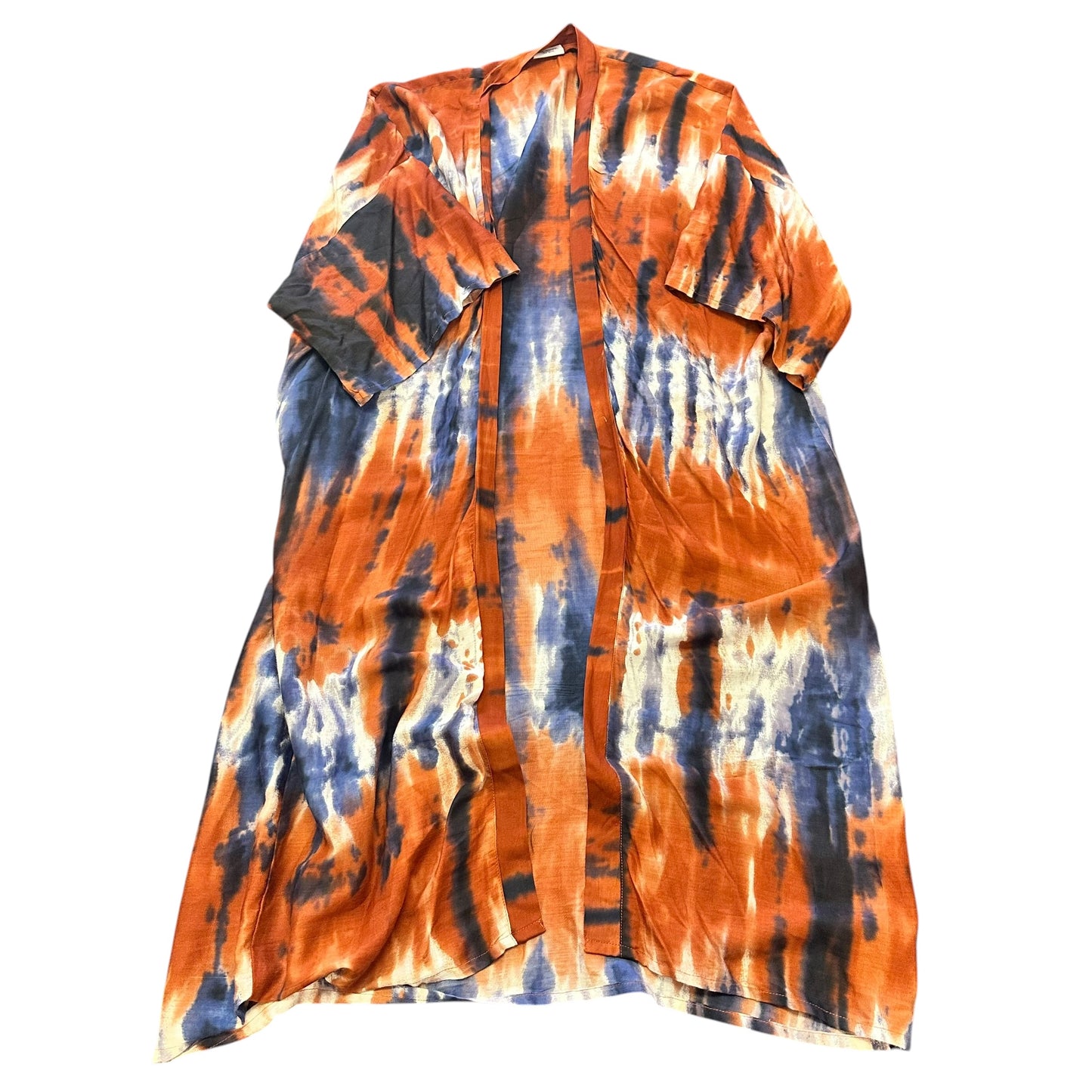 NAVY WHITE BROWN DUSTER KIMONO OPEN FRONT OSFM