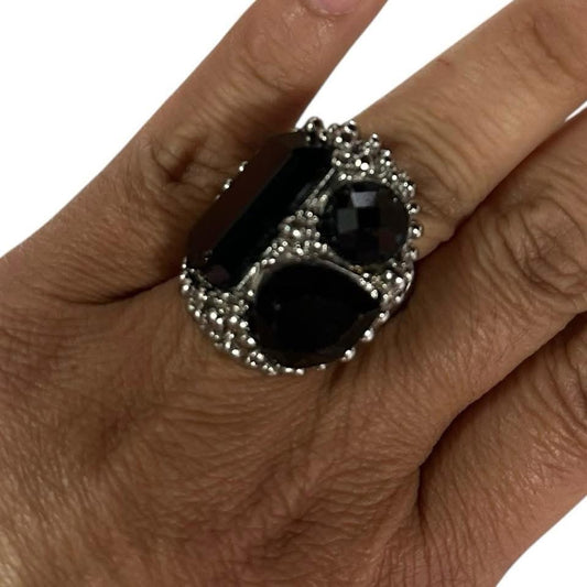 BLACK SILVER RING STRETCHY 200