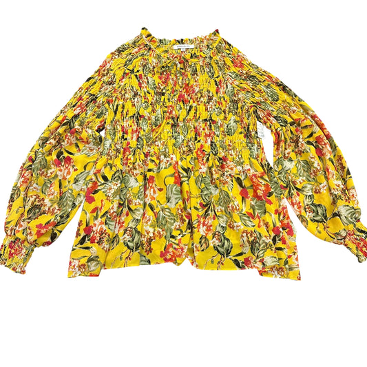 ROSE+OLIVE YELLOW FLORAL SMOCKED BLOUSE 139  MEDIUM