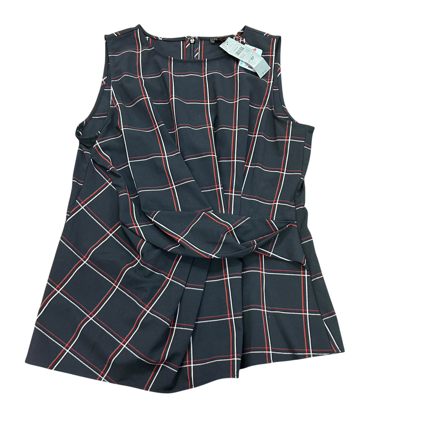 ANN TAYLOR NAVY RED WHITE PLAID TOP 100 NWT  SZ 8P