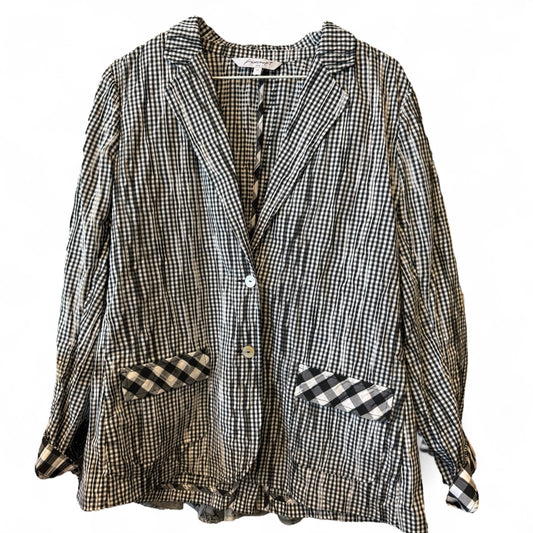 FOXCROFT BLACK WHITE GINGHAM BLAZER 100 SZ 12