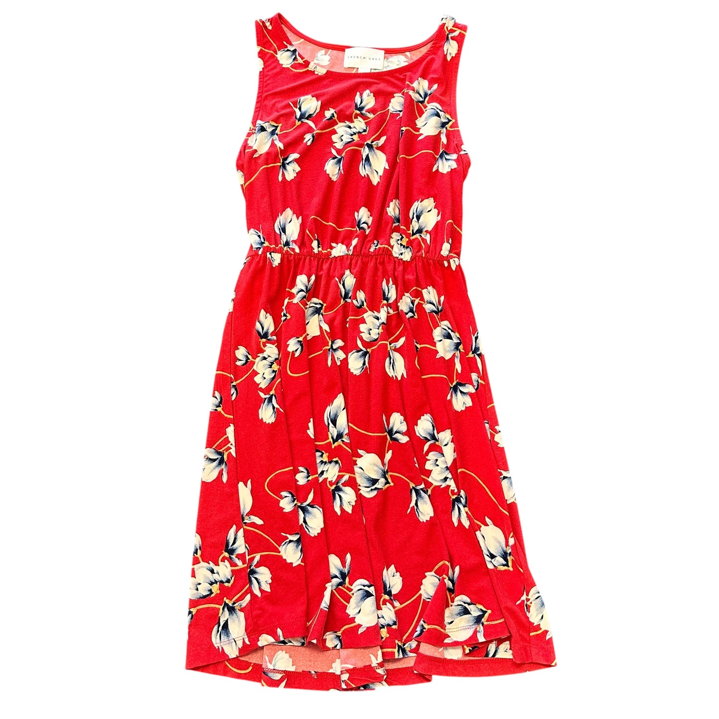 FRENCH GREY RED FLORAL DRESS 44 SMALL