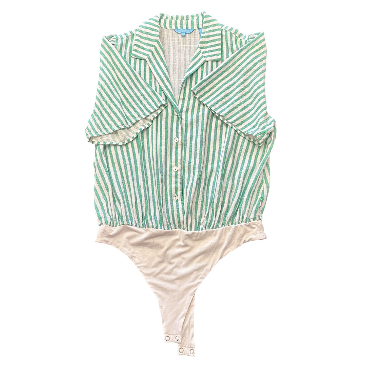 DRAPER JAMES WHITE GREEN BLUE STRIPED BODYSUIT 158 LARGE