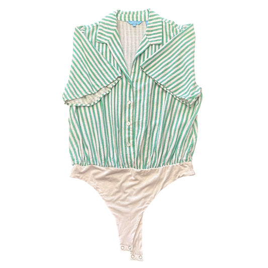 DRAPER JAMES WHITE GREEN BLUE STRIPED BODYSUIT 158 LARGE