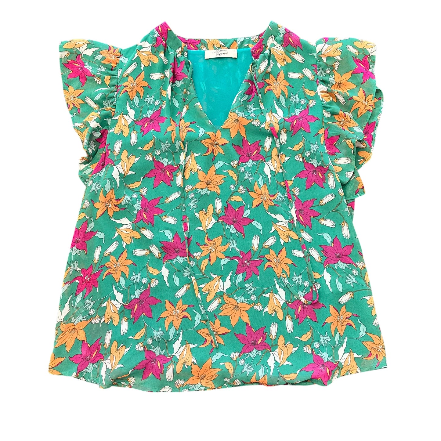 BEACON APPAREL GREEN FLORAL BLOUSE 100 SMALL