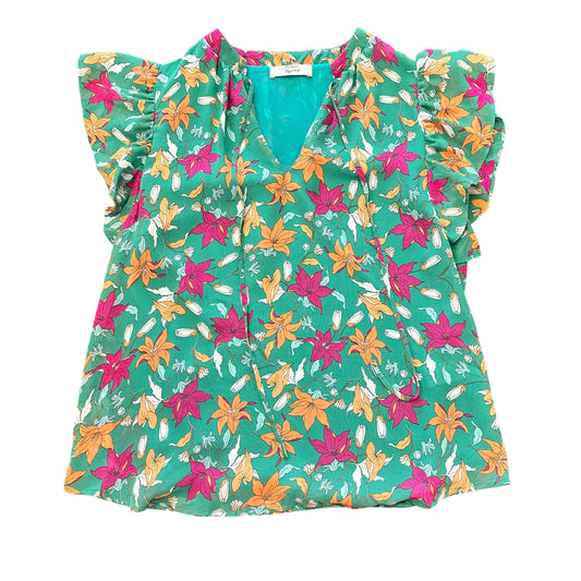 BEACON APPAREL GREEN FLORAL BLOUSE 100 SMALL
