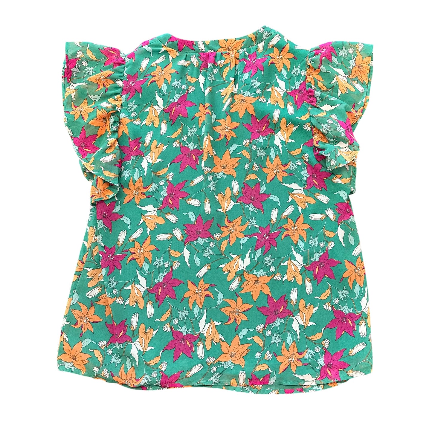 BEACON APPAREL GREEN FLORAL BLOUSE 100 SMALL