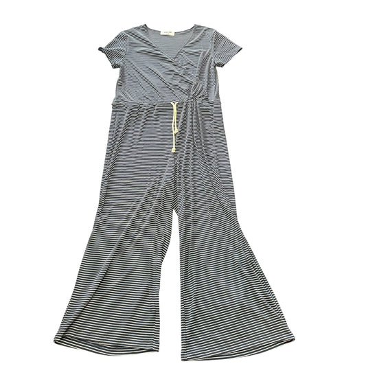 DOUBLE ZERO NAVY WHITE STRPIED SURPLICE NECK JUMPSUIT (100) LARGE