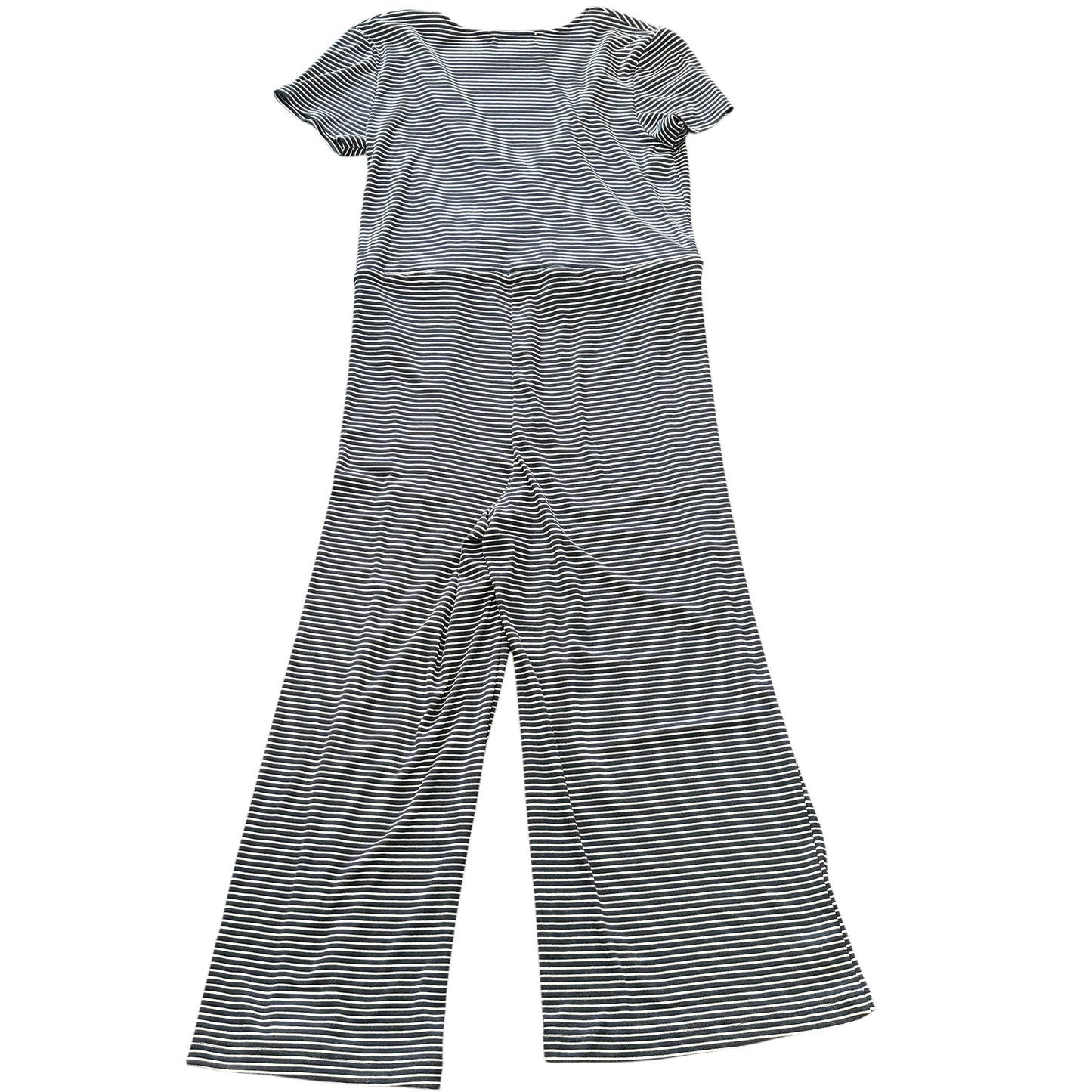 DOUBLE ZERO NAVY WHITE STRPIED SURPLICE NECK JUMPSUIT (100) LARGE
