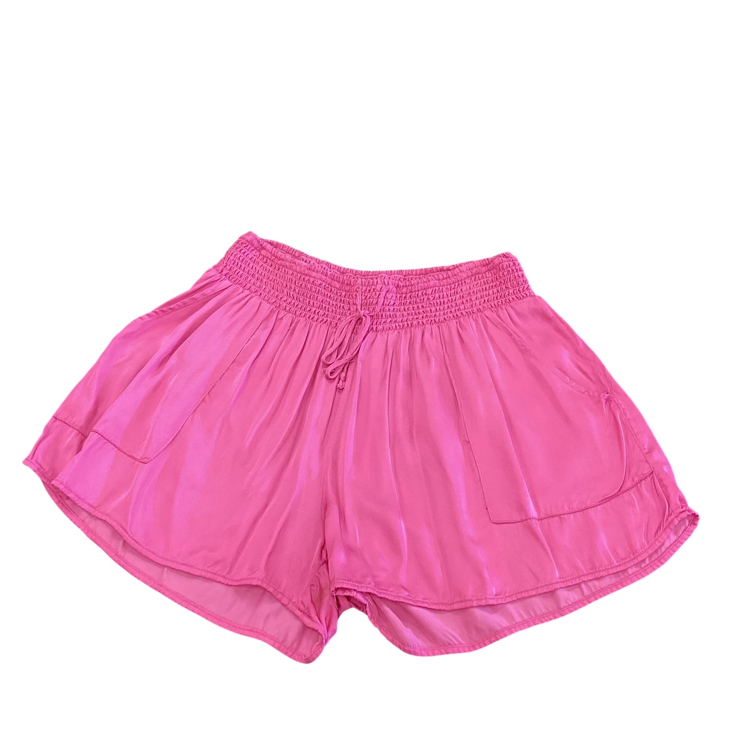 AERIE PINK SATIN SMOCKED WAIST SHORTS SMALL