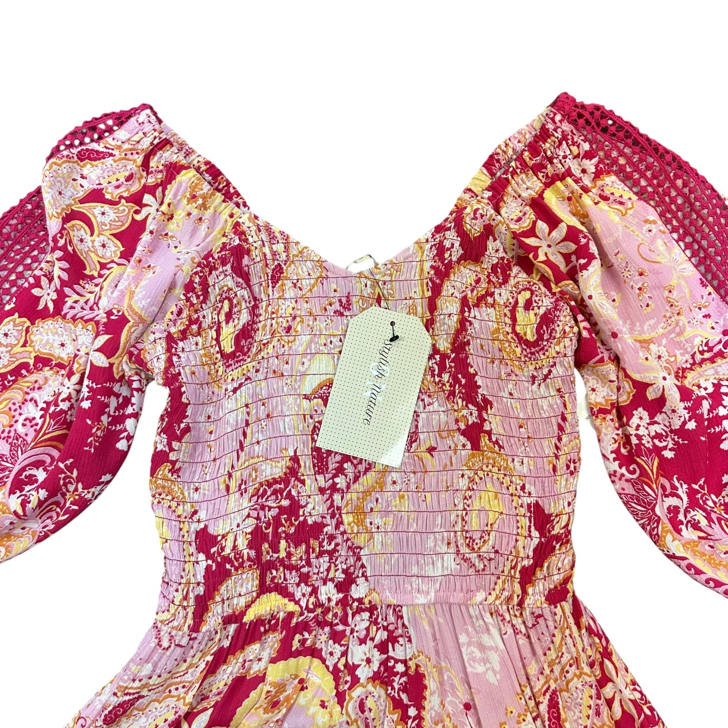 STYLISH NATURE PINK SMOCKED MAXI DRESS 125 NWT MEDIUM