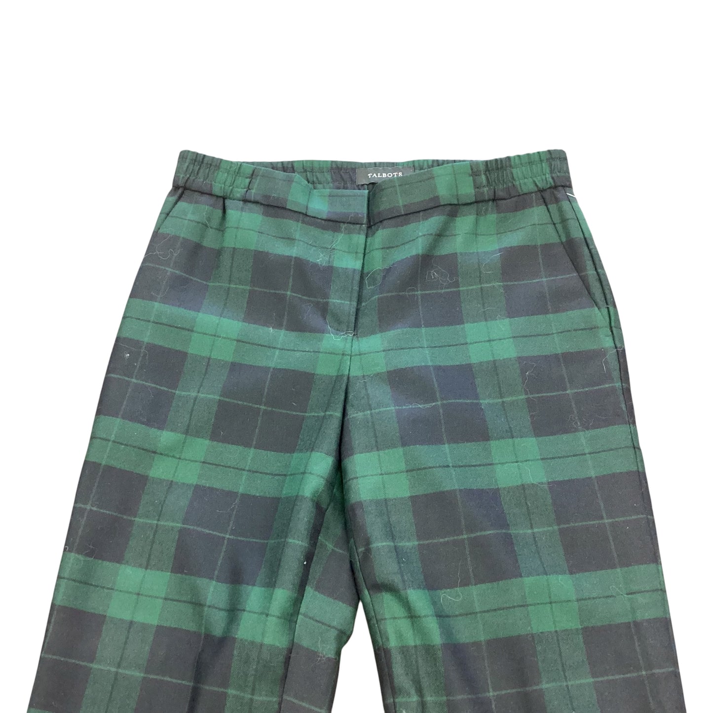TALBOTS PLAID GREEN NAVY TROUSERS 100 NWT SZ 2