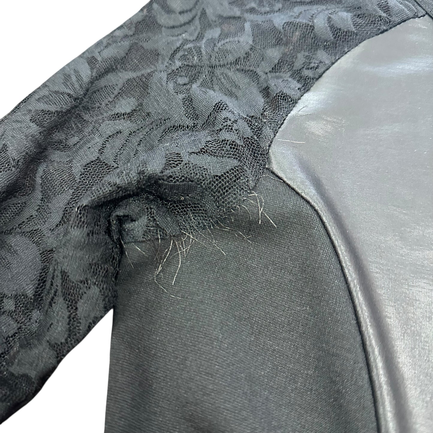 BUFFALO BLACK FAUX LEATHER DRESS W LACE SLEEVES 143 MEDIUM