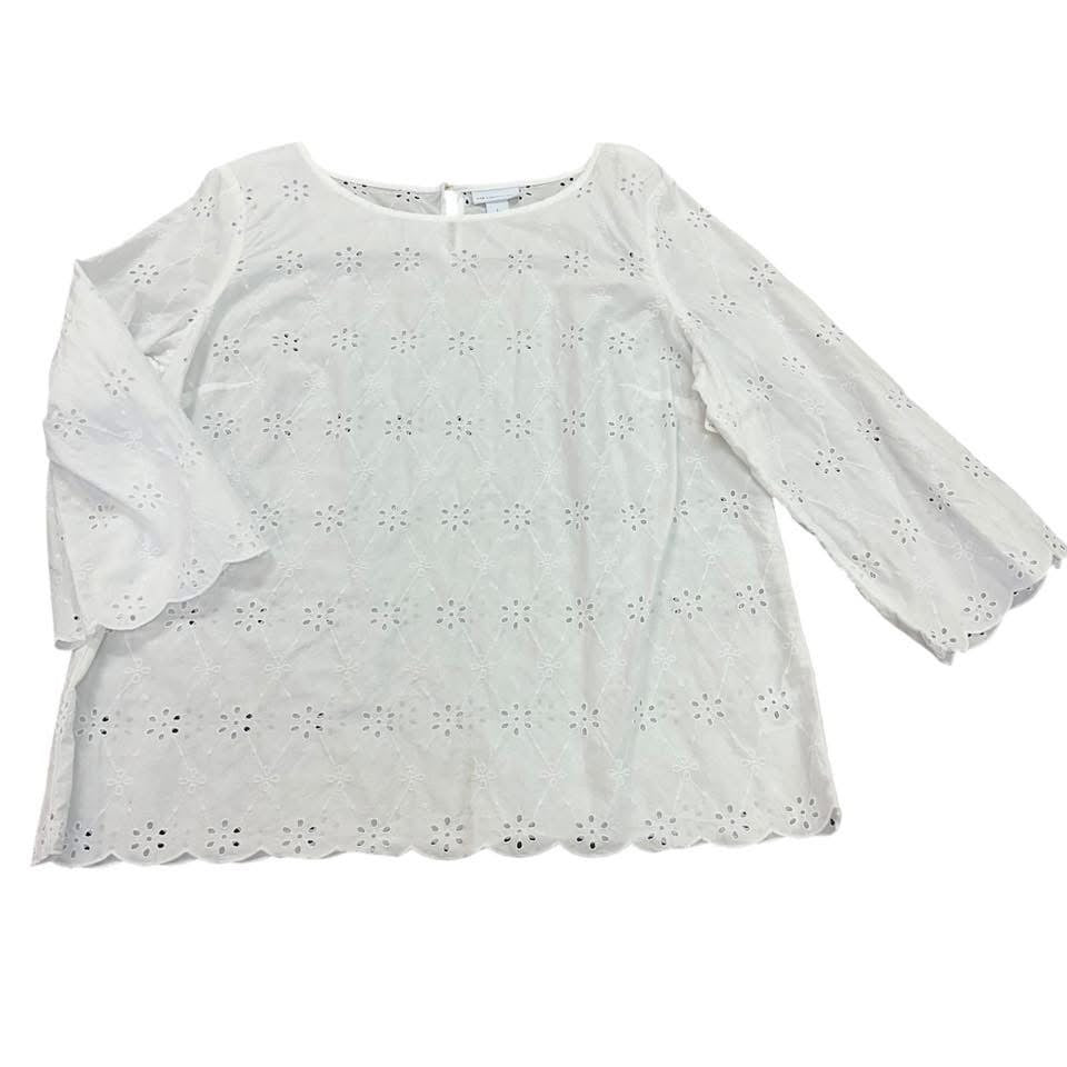 LIZ CLAIBORNE WHITE EYELET BLOUSE 39  LARGE