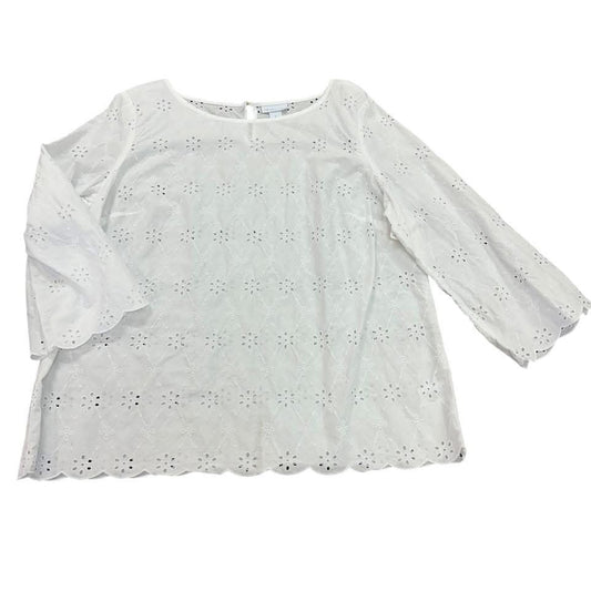 LIZ CLAIBORNE WHITE EYELET BLOUSE 39  LARGE