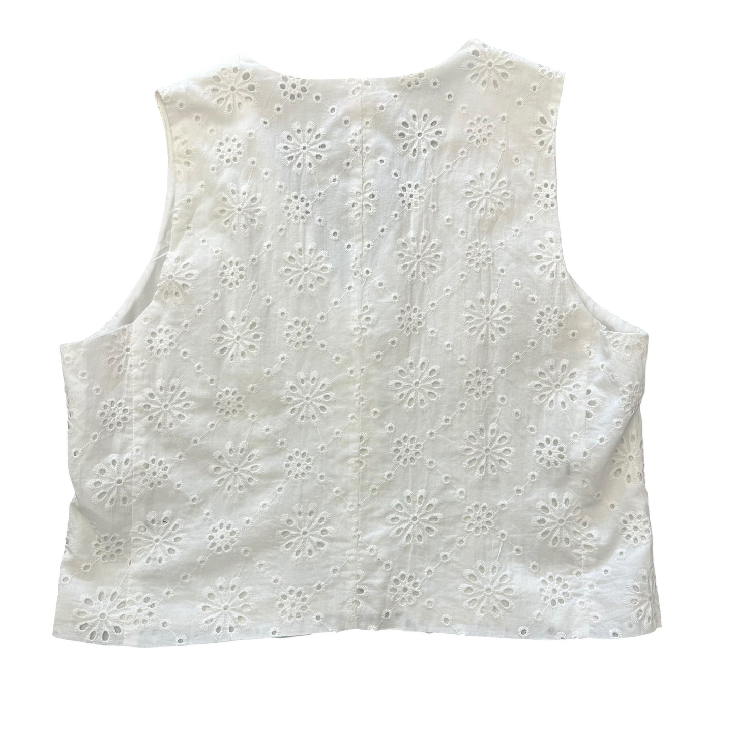 PINK LILY WHITE EYELET FLORAL BUTTON DOWN VEST 158 LARGE