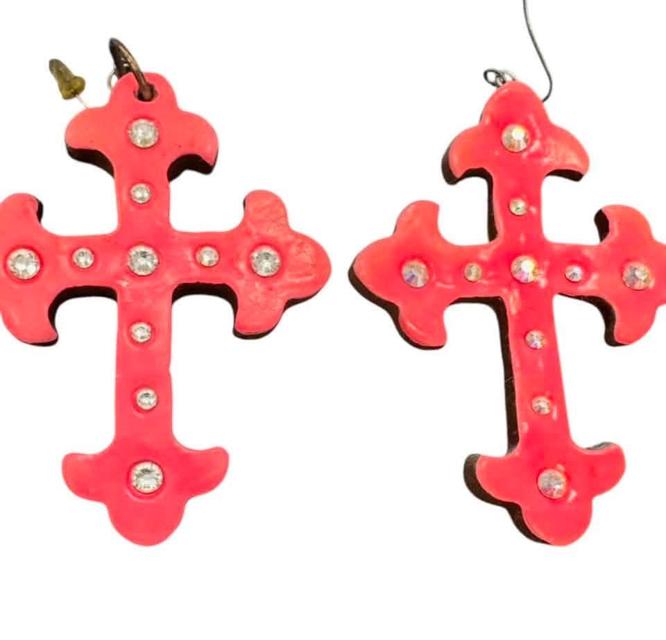 SOOKIE SOOKIE PINK CROSS EARRINGS RHINESTONES 143