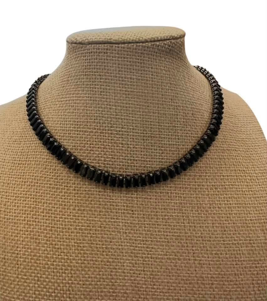 RHINESTONE GUN MEDAL CHAINLINK NECKLACE 143