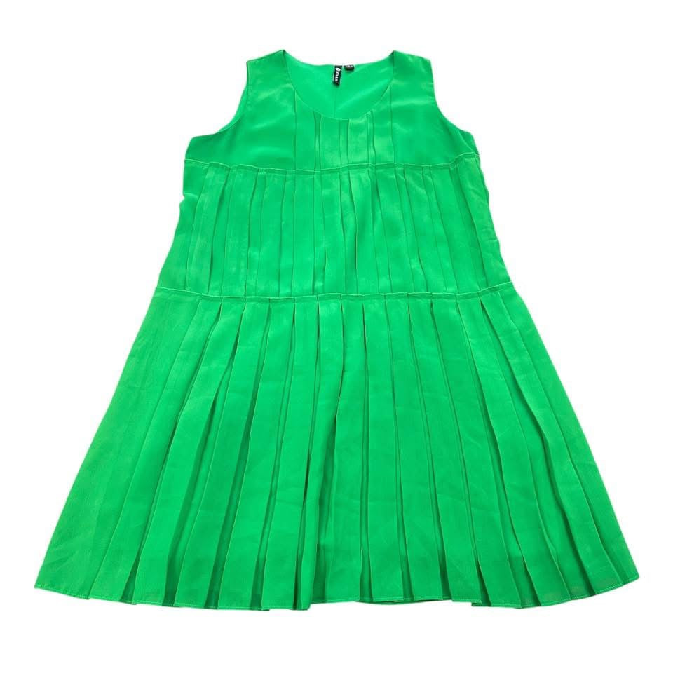 MILANO GREEN PLEATED DRESS 228 MEDIUM