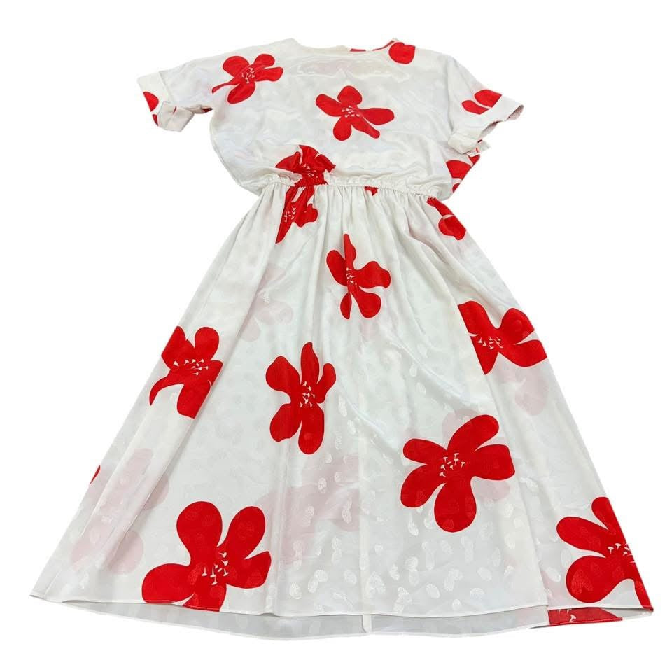 STARLO RED WHITE FLORAL MIDI VINTAGE DRESS 228 MADE IN USA MEDIUM