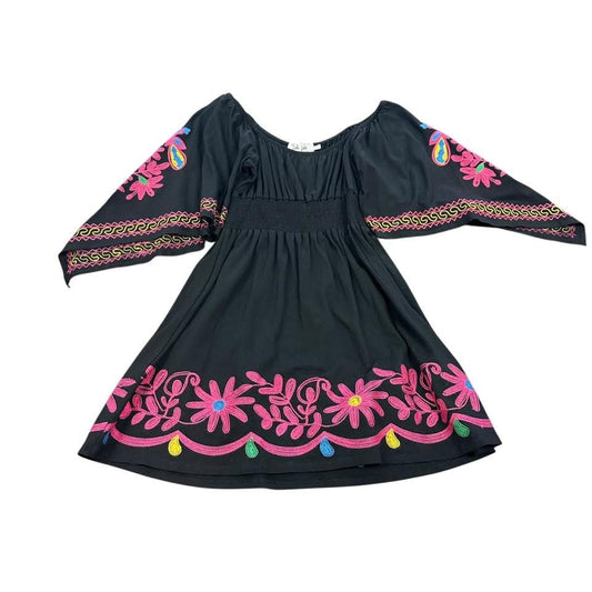 VA VA BY JOY HON BLACK EMBROIDERED DRESS 100 MEDIUM