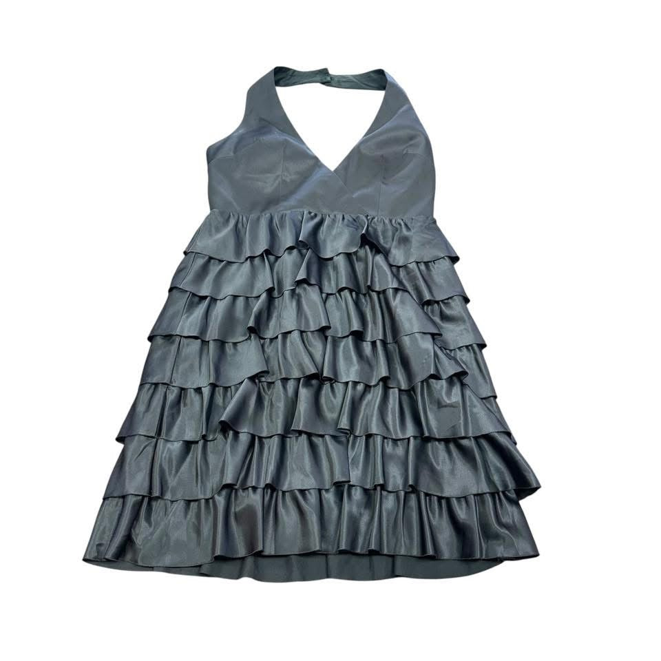 BCBG VINTAGE BLACK RUFFLE HALTER DRESS 228 MEDIUM