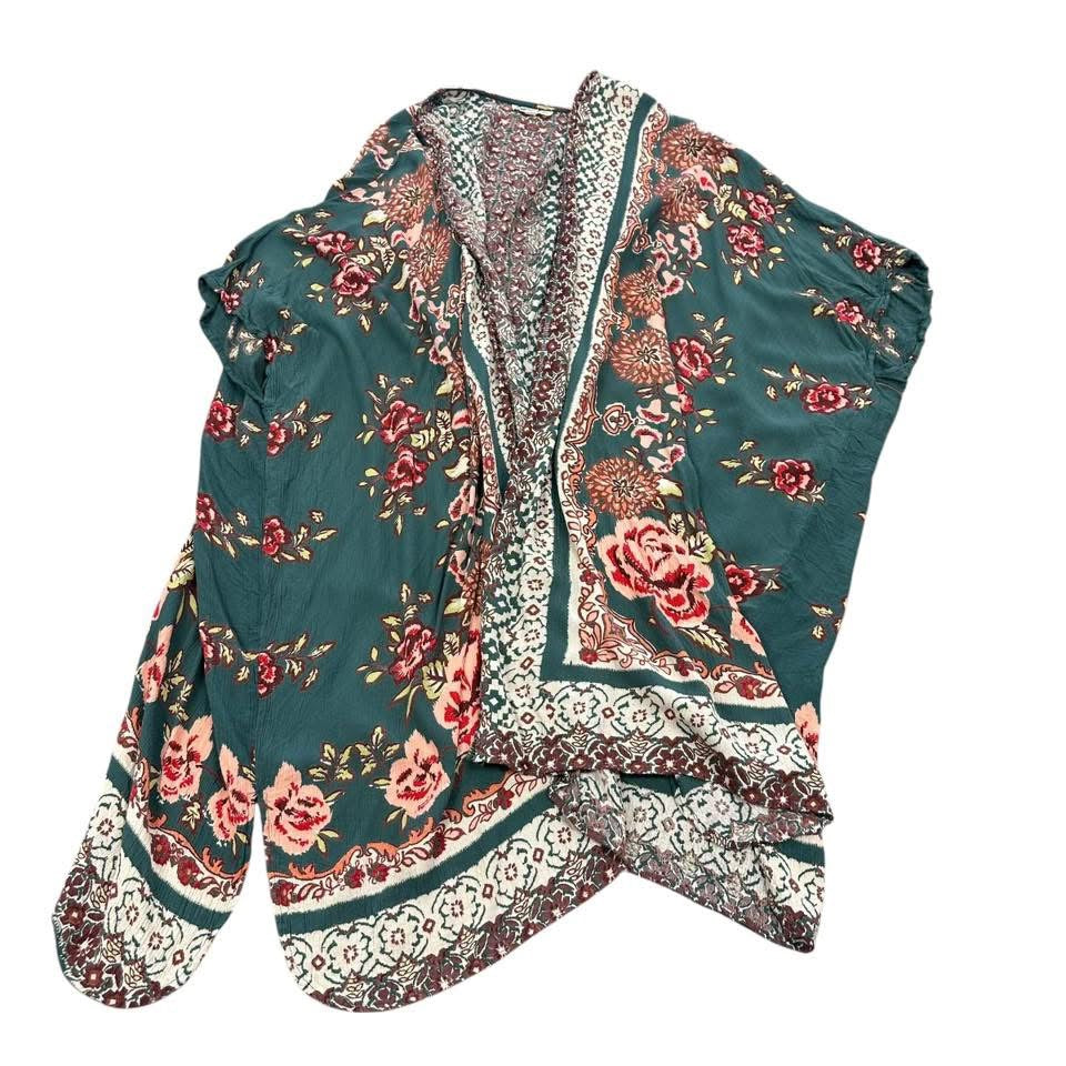GYPSY LOVE GREEN FLORAL BOHO KIMONO 29 MEDIUM