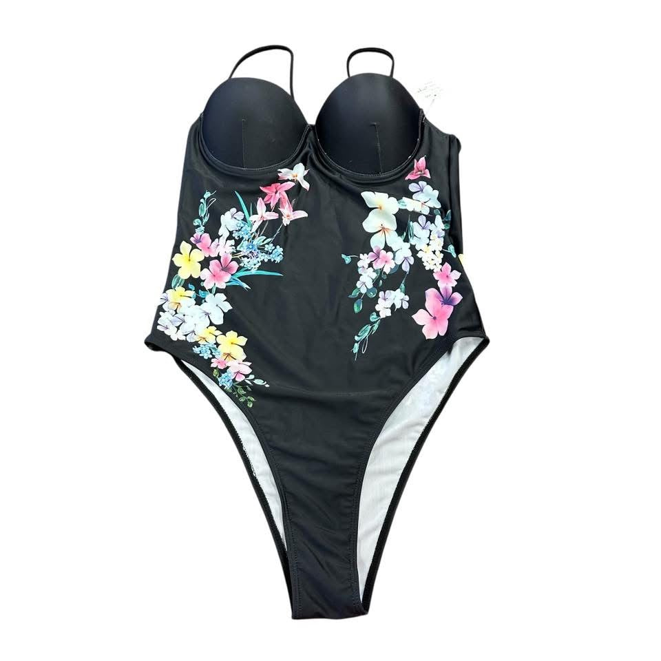 SHEIN BLACK FLORAL SWIMSUIT 100 LARGE