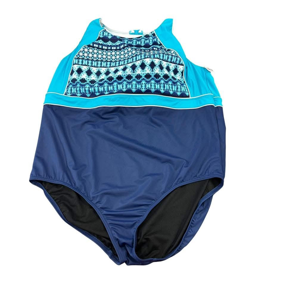 LANDS END NAVY TEAL ONE PIECE 137 3X