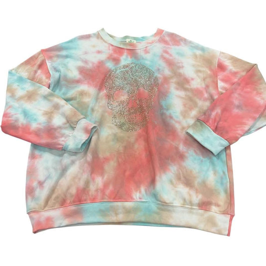 BLUE BUTTERCUP TIE DYE SKULL SWEATSHIRT 100 LARGE