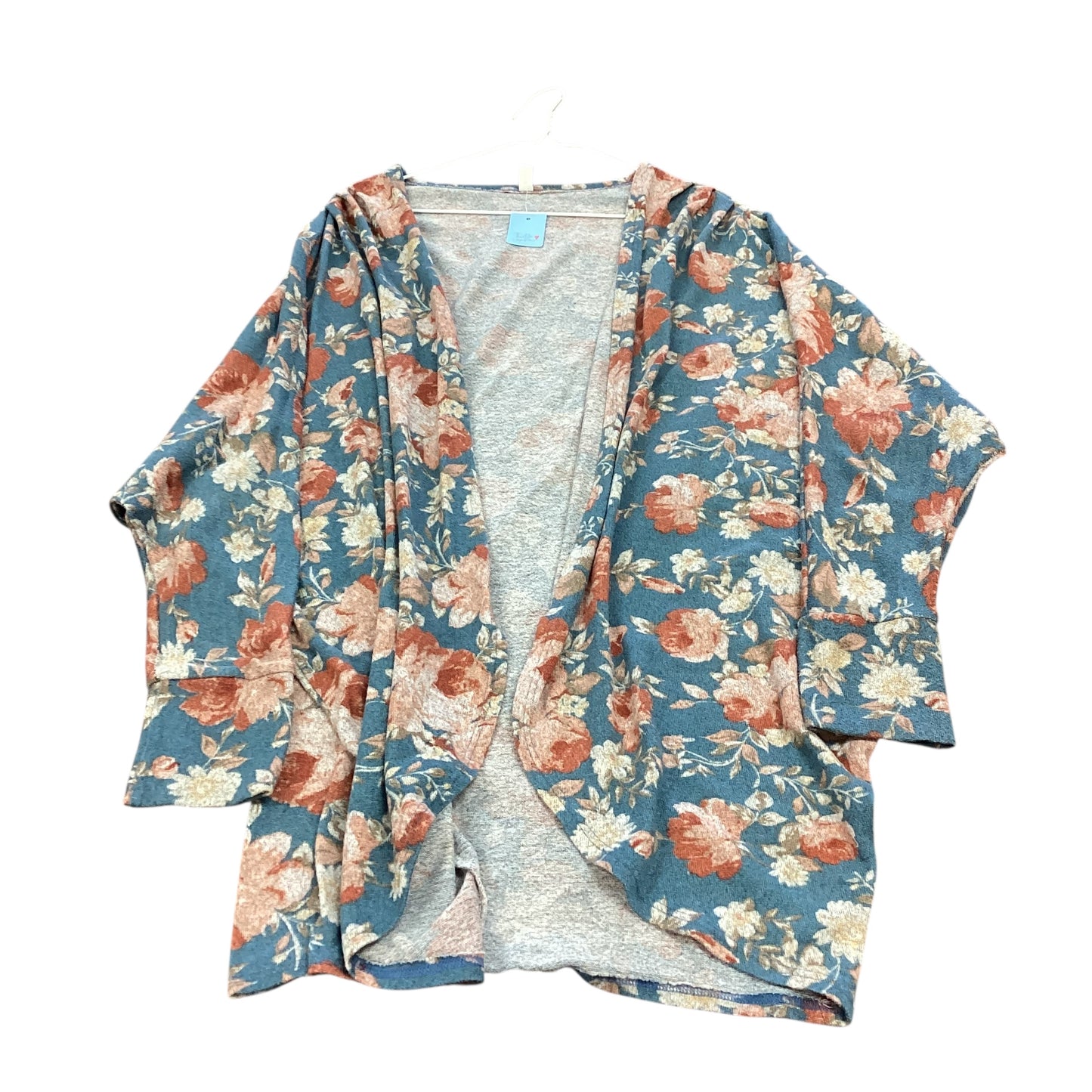 EMERALD BLUE FLORAL KNIT KIMONO 94 1X