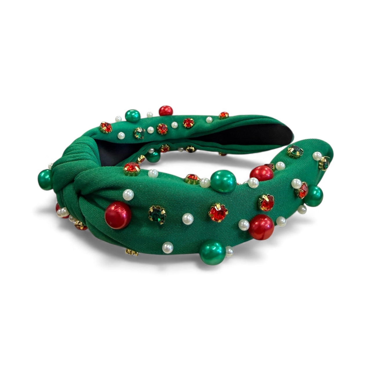 CHRISTMAS HEADBAND GREEN PEARLS RHINESTONE