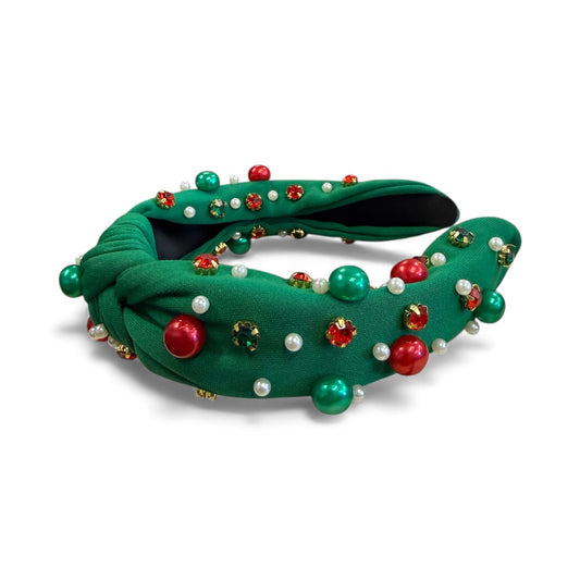 CHRISTMAS HEADBAND GREEN PEARLS RHINESTONE