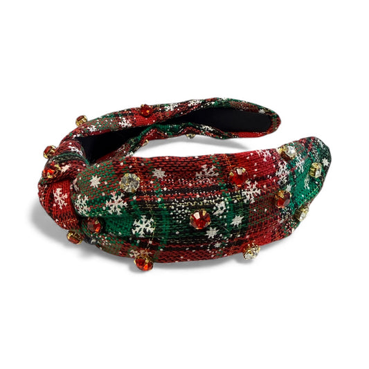CHRISTMAS HEADBAND RED GREEN PLAID RHINESTONES