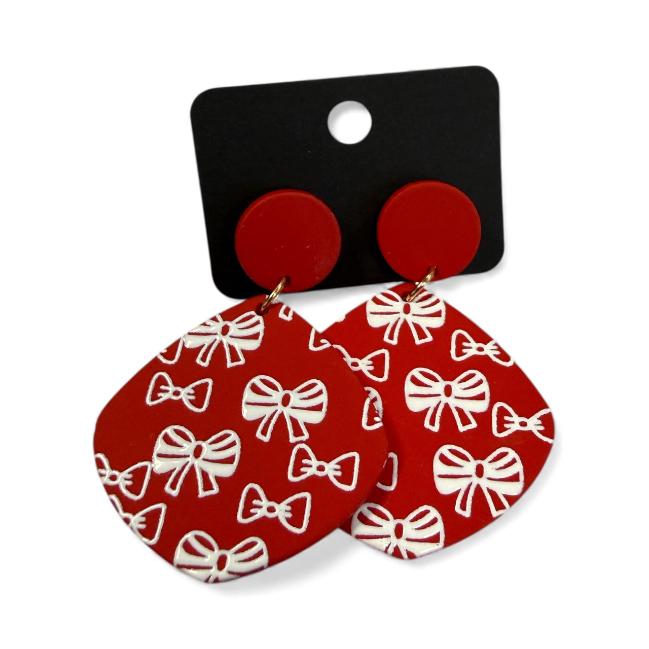 RED WHITE CHRISTMAS BOW EARRINGS NEW 100
