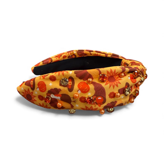 ORANGE RHINESTONE PEARL THANKSGIVING HEADBAND