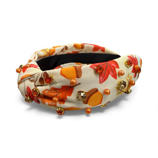 THANKSGIVING HEADBAND LEAVES ACORNS RHINESTONES