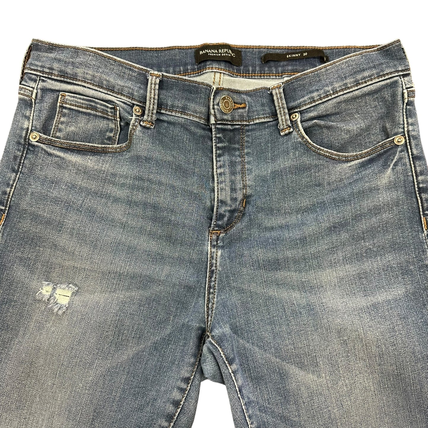 BANANA REPUBLIC SKINNY BLUE DENIM JEANS RAW HEM 100 SZ 10/30