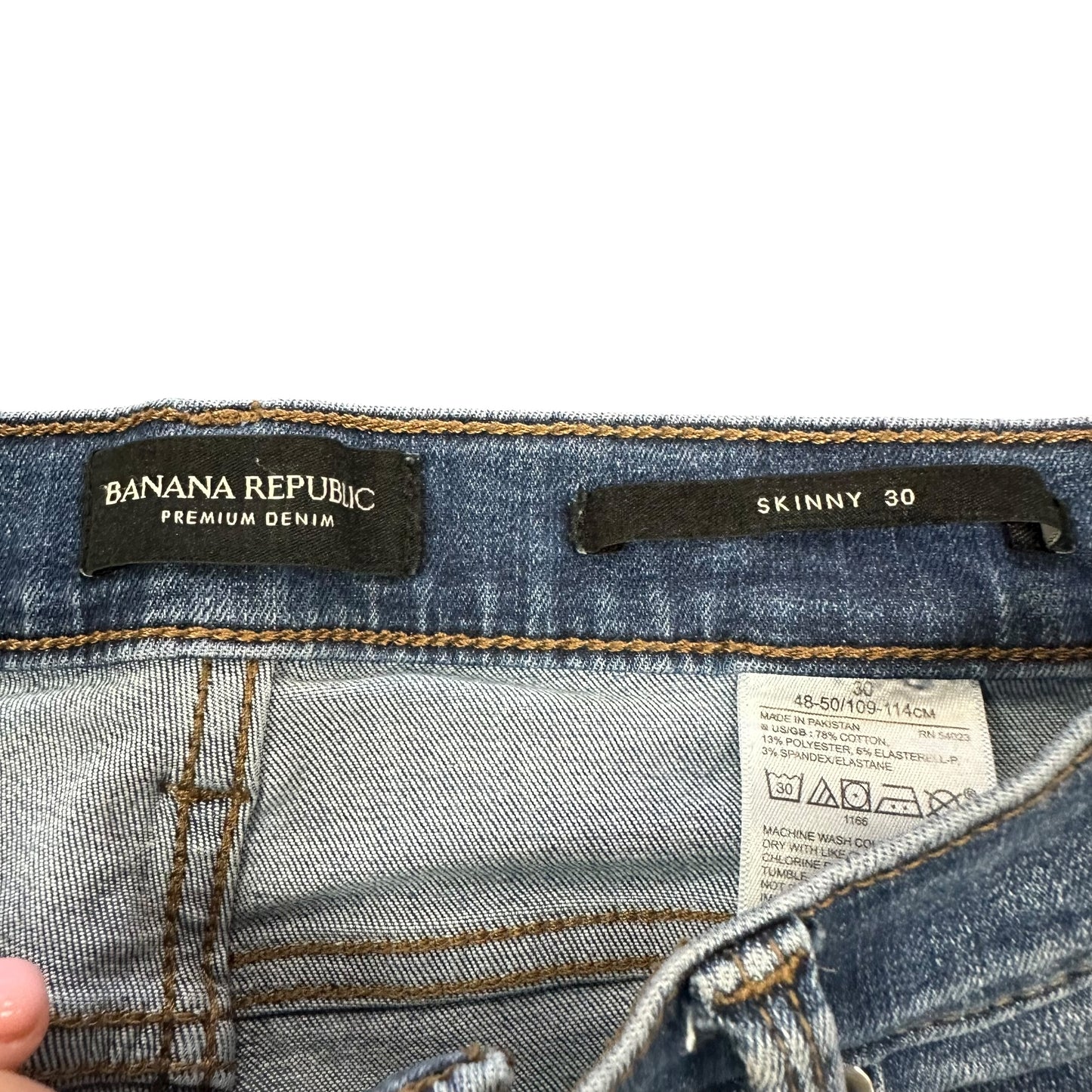 BANANA REPUBLIC SKINNY BLUE DENIM JEANS RAW HEM 100 SZ 10/30