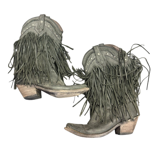 LIBERTY BLACK FRINGE LEATHER BOOTS 143 Sz 8.5