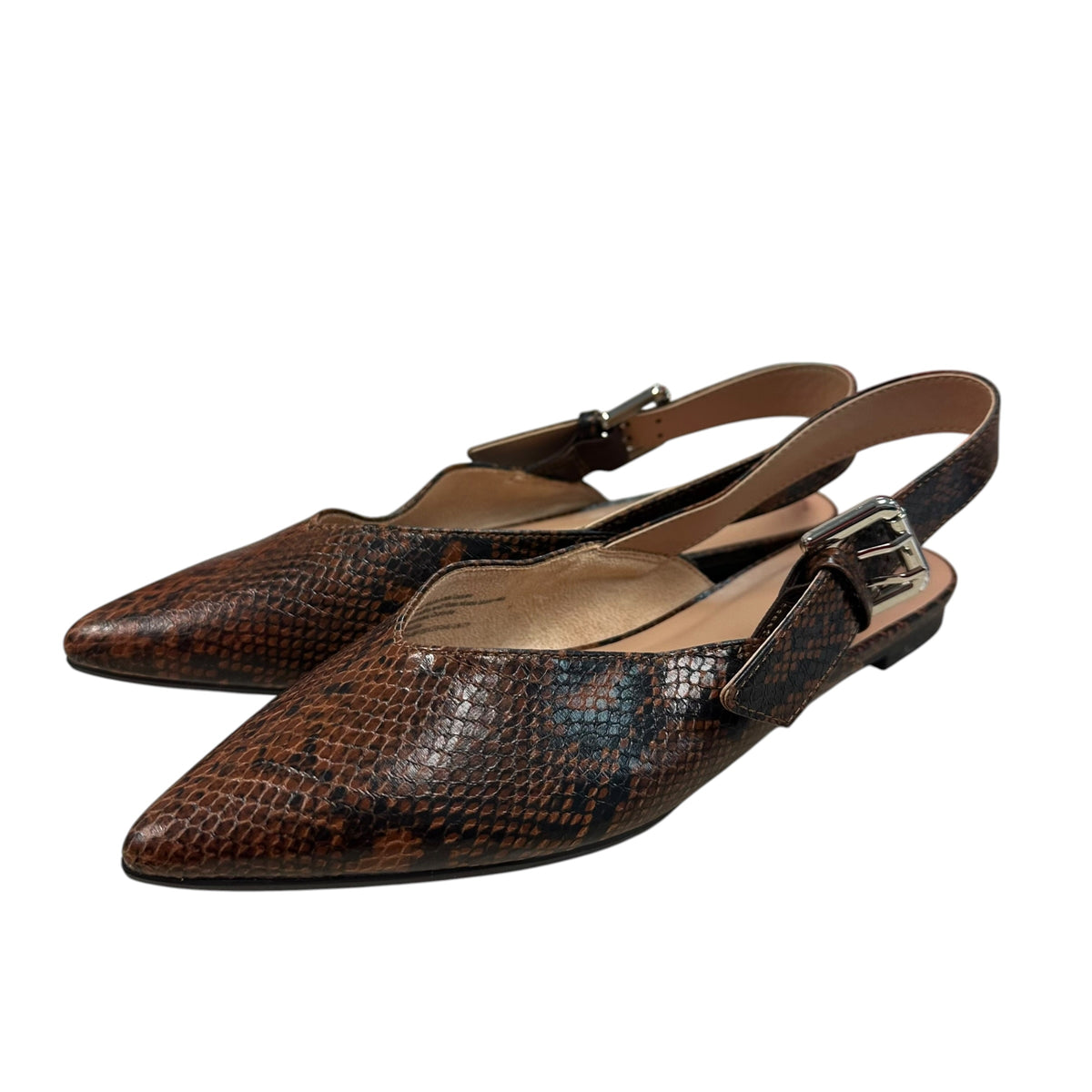 A NEW DAY BROWN SNAKESKIN FLATS SLINGBACK NWT 278 SZ 6.5