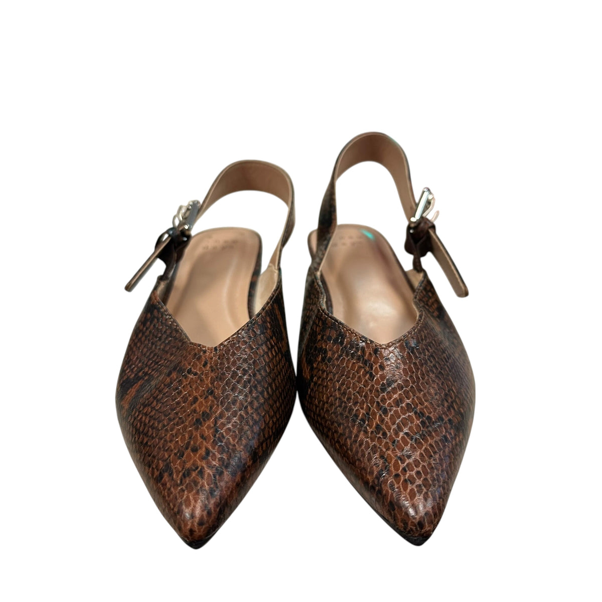 A NEW DAY BROWN SNAKESKIN FLATS SLINGBACK NWT 278 SZ 6.5