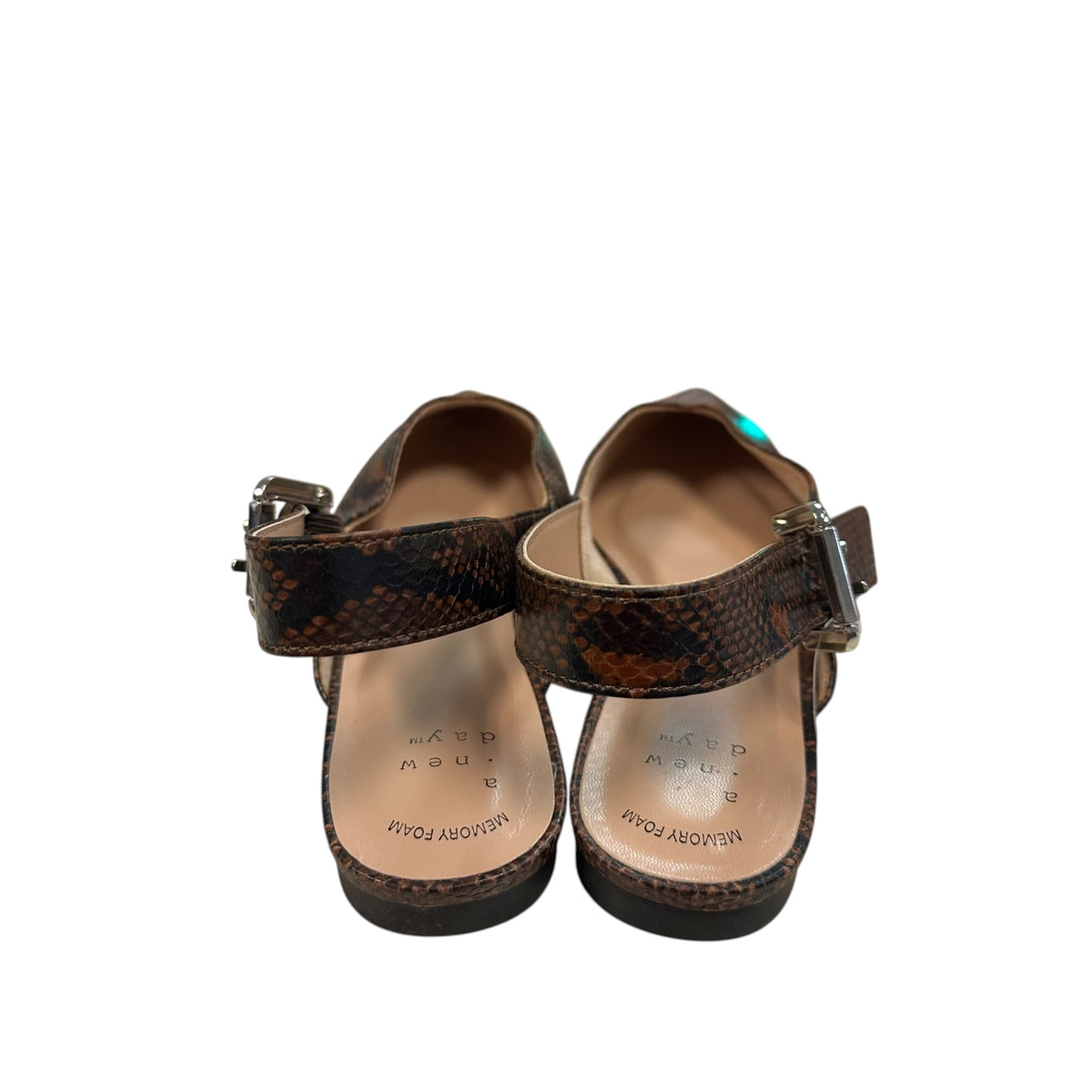 A NEW DAY BROWN SNAKESKIN FLATS SLINGBACK NWT 278 SZ 6.5