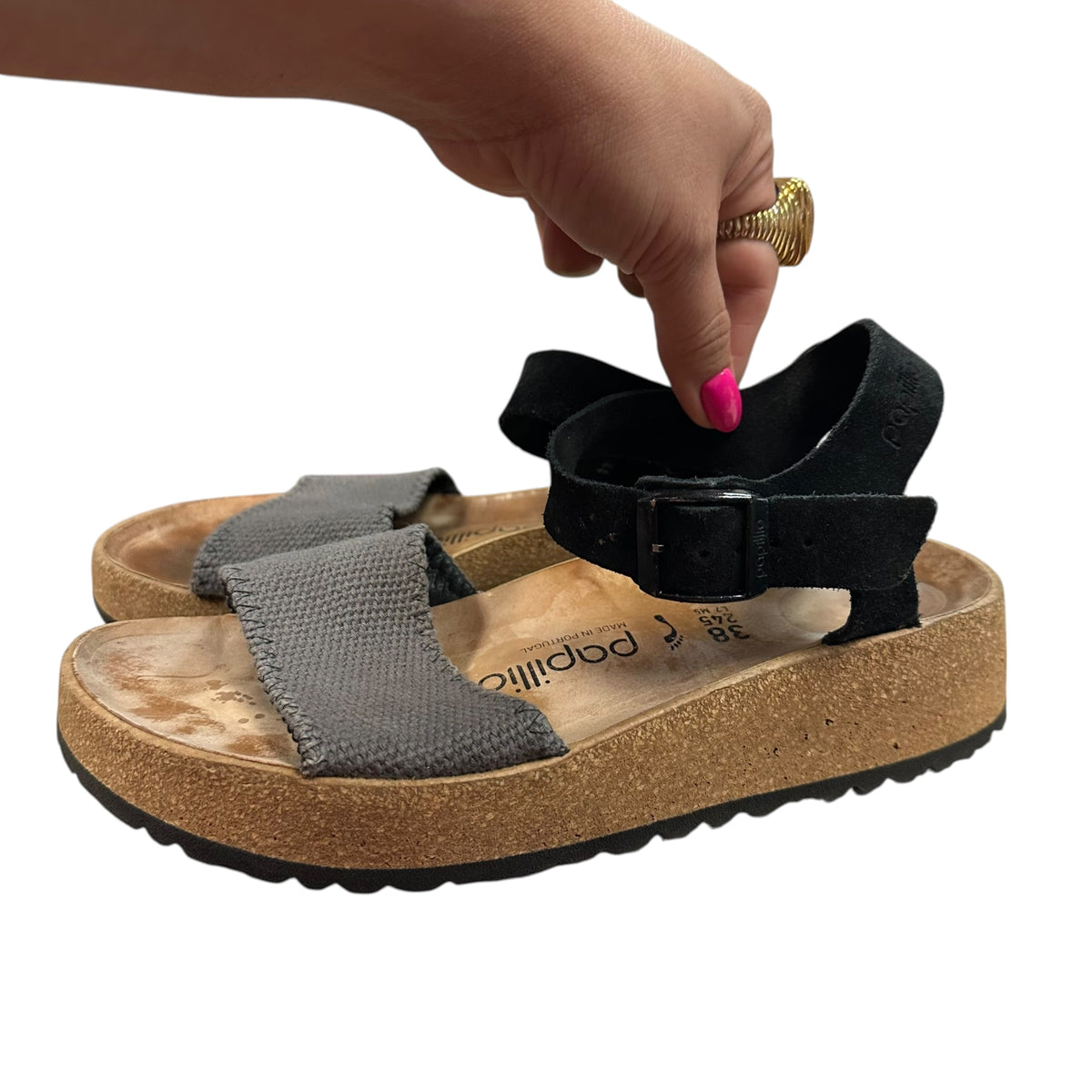 BIRKENSTOCK PAPILLIO GLENDA GRAY BLACK PLATFORM SANDALS 100 SZ 7