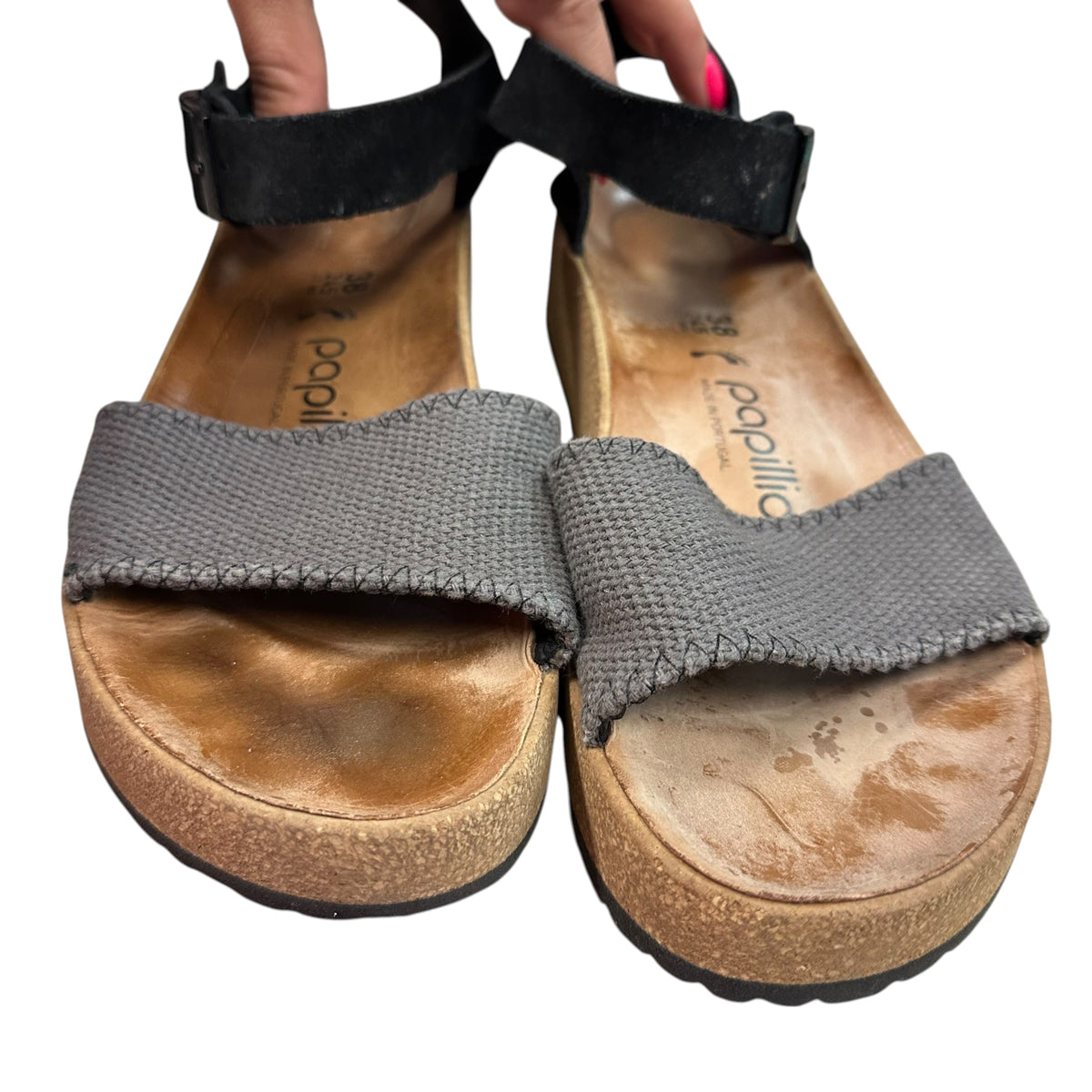 BIRKENSTOCK PAPILLIO GLENDA GRAY BLACK PLATFORM SANDALS 100 SZ 7